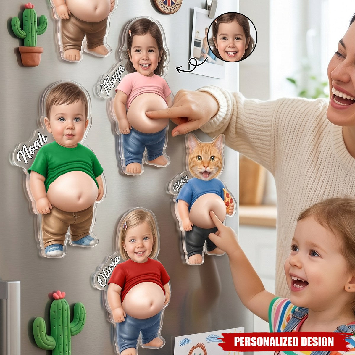 Custom Photo Dad Kid Bod Belly Squishy Acrylic Fridge Magnet – Personalized Gifts For Dad, Kids, Grandpa