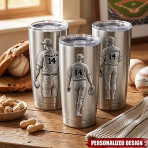 Hit A Home Run - Custom Name And Number Tumbler, Personalized Gift For Baseball Lovers