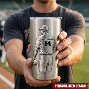 Hit A Home Run - Custom Name And Number Tumbler, Personalized Gift For Baseball Lovers