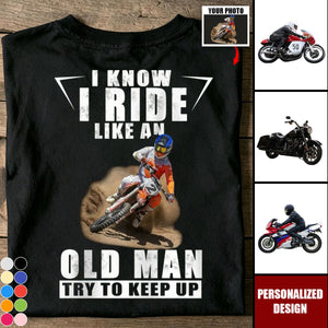 Custom Motorcycle Photo - Motocross Personalized Rider Shirt - Gift for Biker Dad or Grandpa