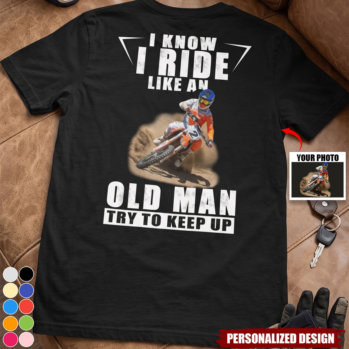 Custom Motorcycle Photo - Motocross Personalized Rider Shirt - Gift for Biker Dad or Grandpa