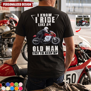 Custom Motorcycle Photo - Motocross Personalized Rider Shirt - Gift for Biker Dad or Grandpa