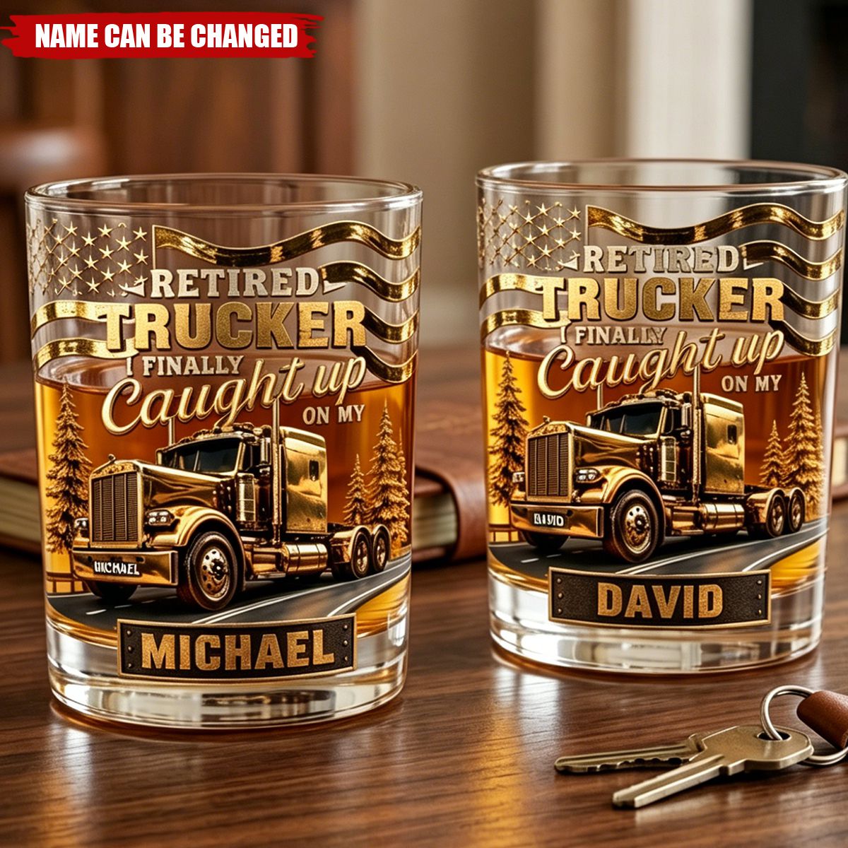 Fun Retired Trucker Round Glass-Personalized Gifts For Trucker