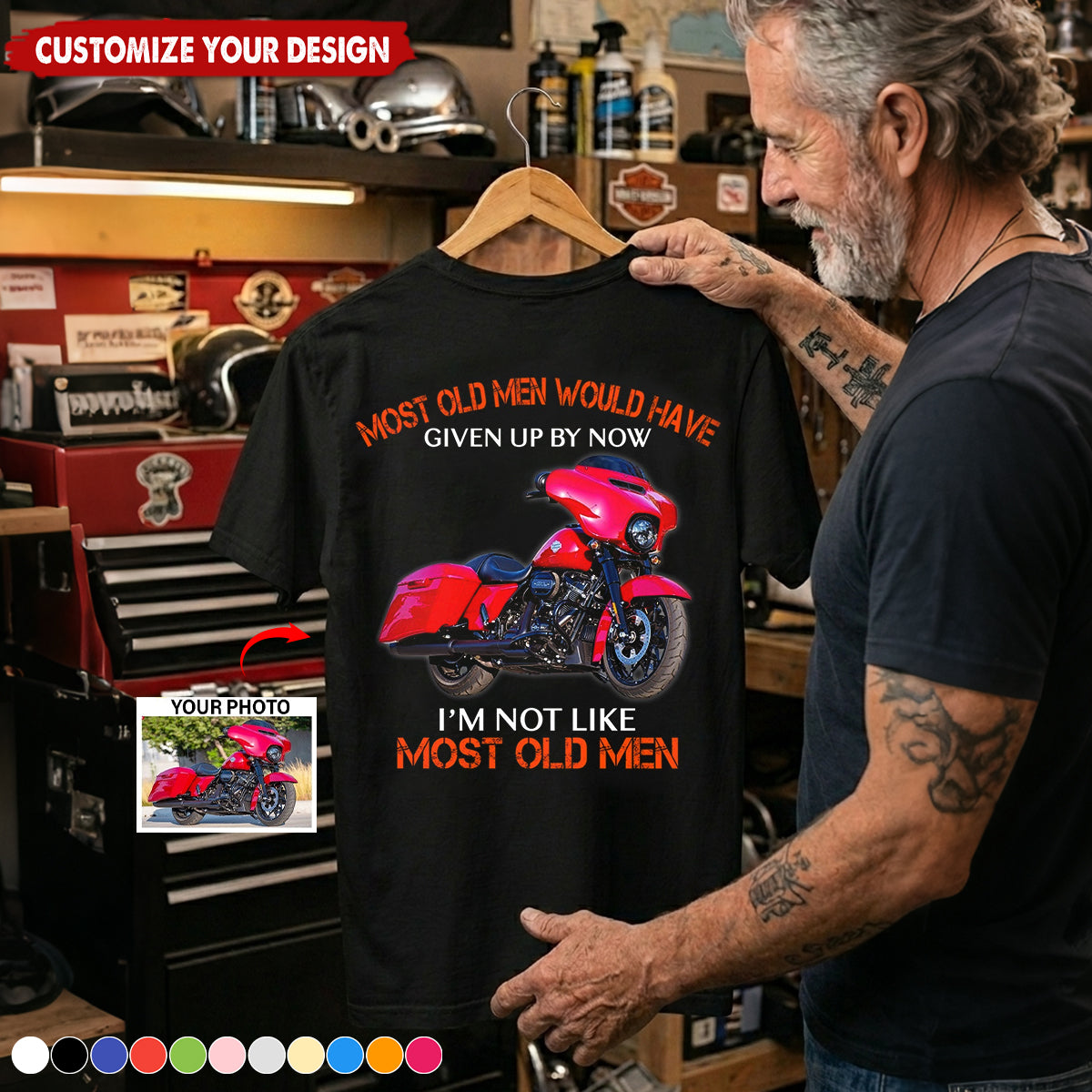 Biker Personalized Photo T-Shirt – Custom Motorcycle Shirt – Unique Gift for Bikers