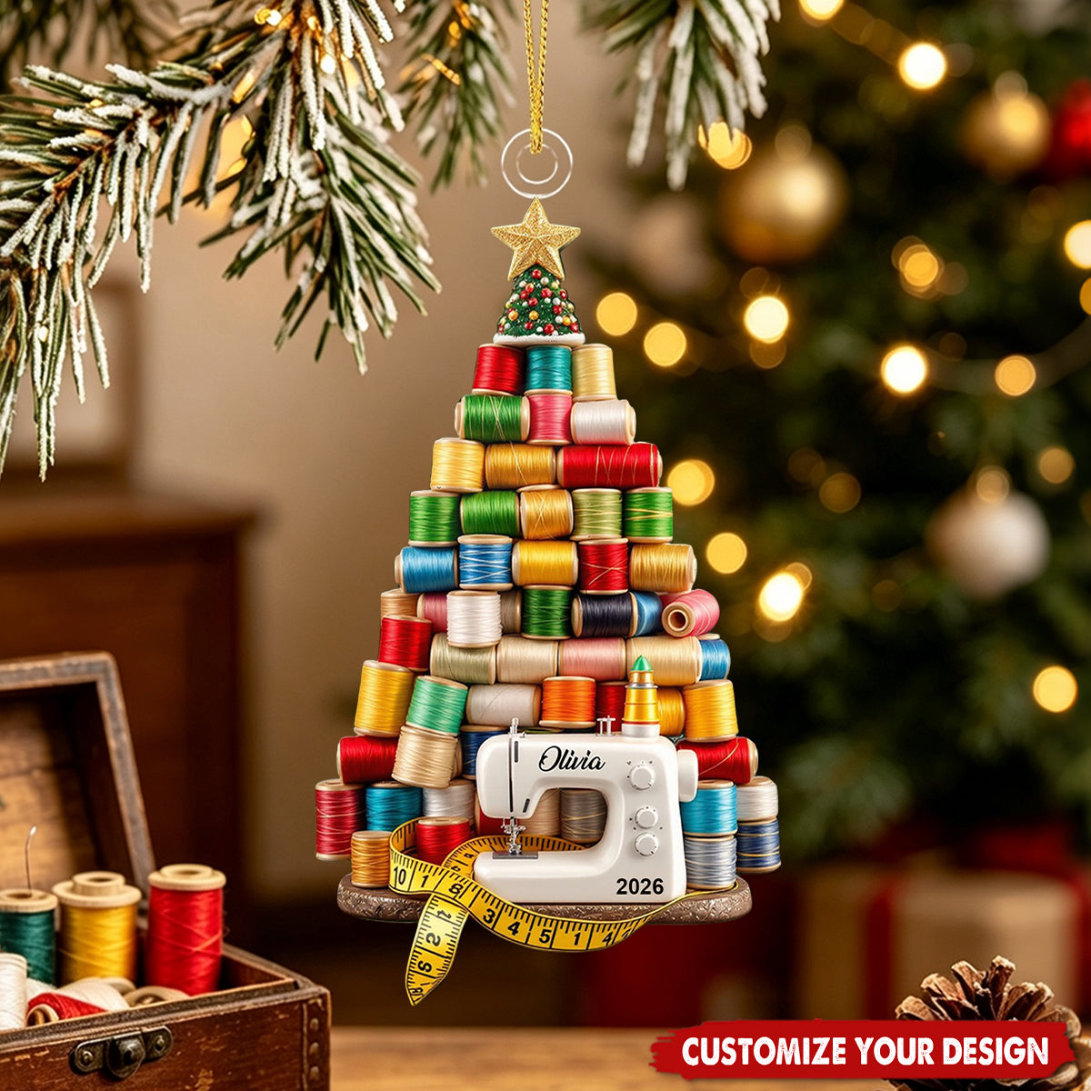 Christmas Sewing Thread Decor, Custom Holiday Keepsake Gift - Personalized Acrylic Ornament