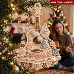 Rhinestone Butterfly Guitar Ornament – Floral Country Music Christmas Gift & Sparkling Keepsake