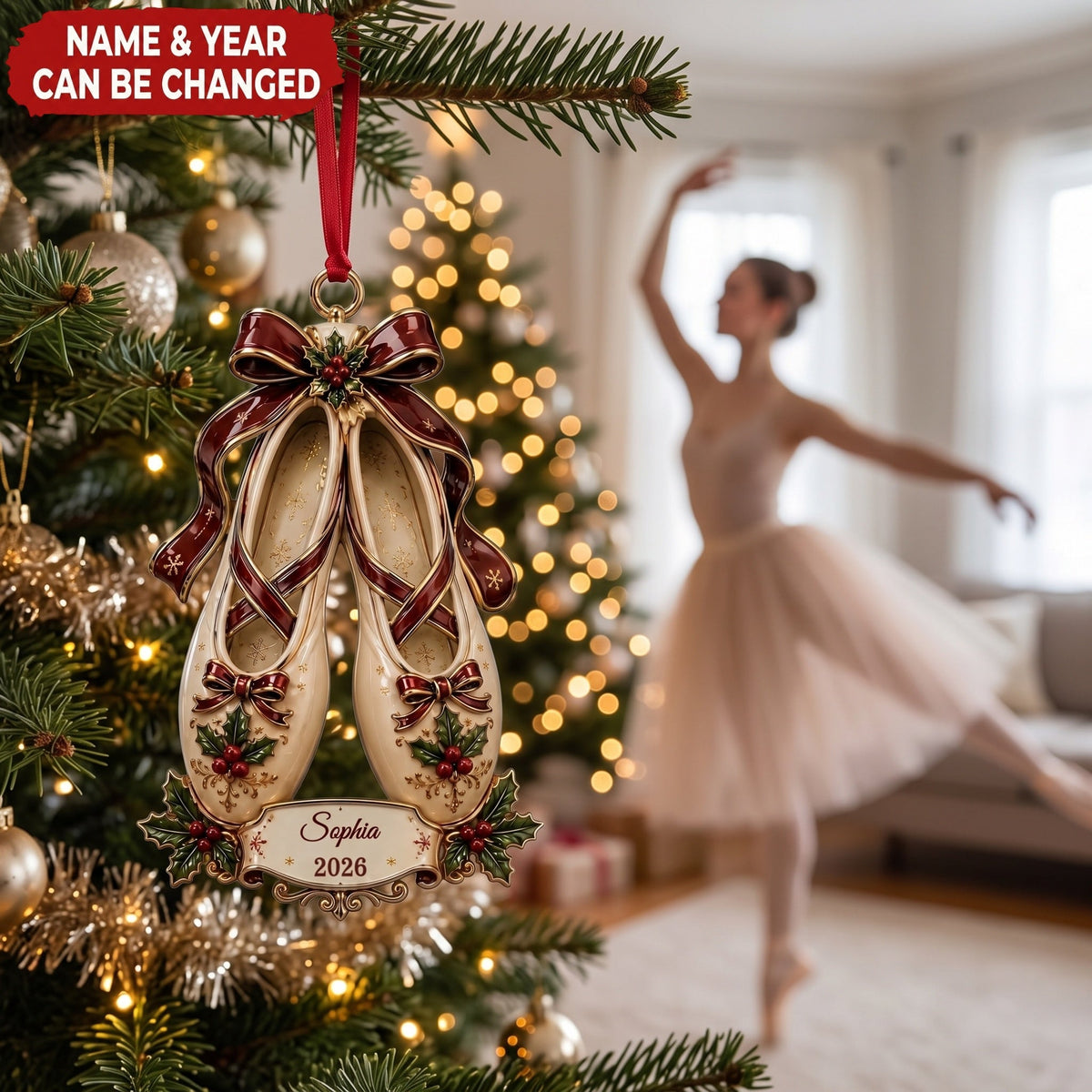 Custom Ballet Shoe Ornament, Personalized Dancer Christmas Gift, Ballet Gift for Daughter