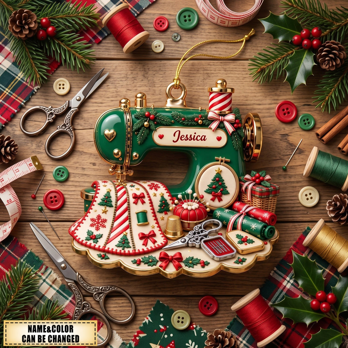 Personalized Sewing Machine-Shaped Acrylic Christmas Ornament