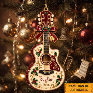 Personalized Acrylic Guitar Ornament, Custom Name Christmas Keepsake