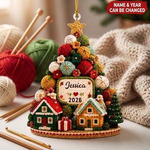 Personalized Acrylic Christmas Tree Ornament (Yarn Design), Custom Crochet Christmas Decoration