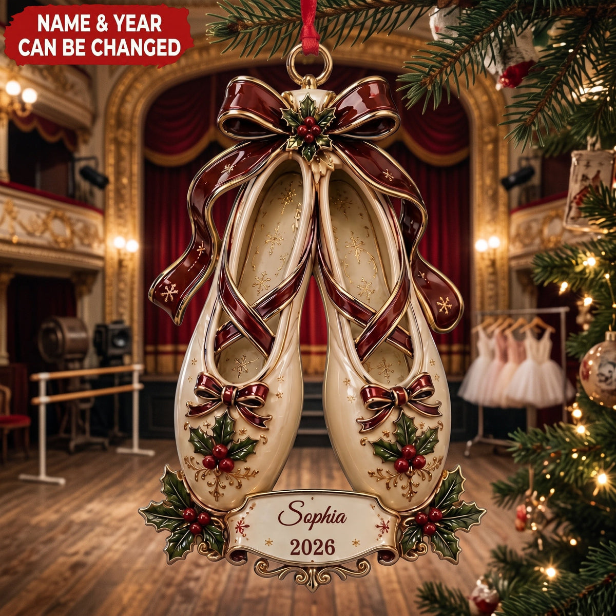 Custom Ballet Shoe Ornament, Personalized Dancer Christmas Gift, Ballet Gift for Daughter