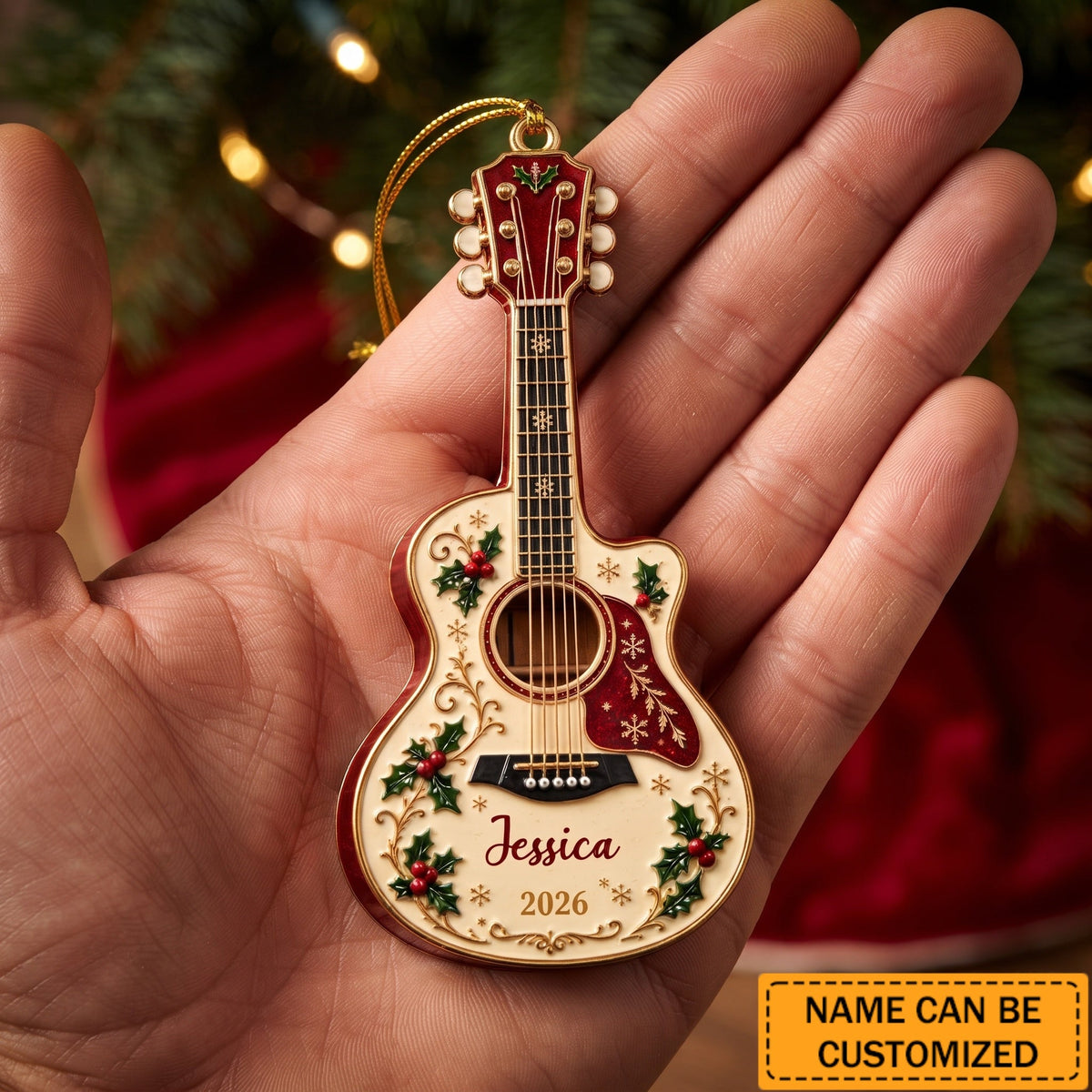 Personalized Acrylic Guitar Ornament, Custom Name Christmas Keepsake