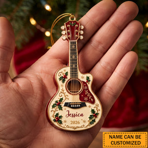 Personalized Acrylic Guitar Ornament, Custom Name Christmas Keepsake