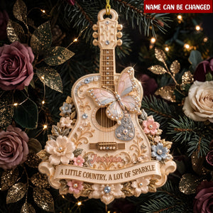 Rhinestone Butterfly Guitar Ornament – Floral Country Music Christmas Gift & Sparkling Keepsake