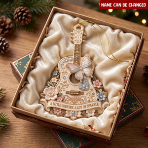 Rhinestone Butterfly Guitar Ornament – Floral Country Music Christmas Gift & Sparkling Keepsake