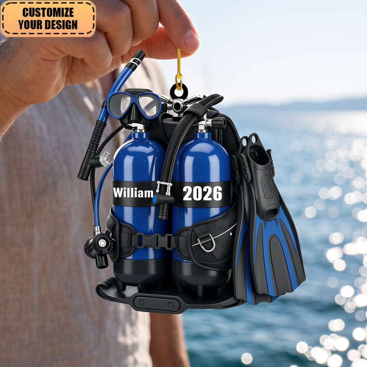 Personalized Scuba Diving Ornament, Custom Acrylic Diver Christmas Decoration