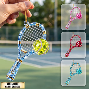 Personalized Tennis-Themed Ornament, Crystal Racket Hanging Decoration