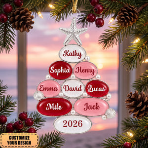 Custom Sea Glass Tree 2026 Ornament, Beach-Themed Family Christmas Decoration