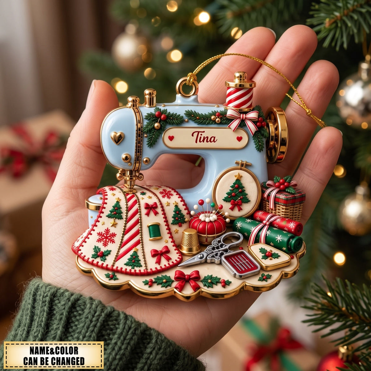 Personalized Sewing Machine-Shaped Acrylic Christmas Ornament