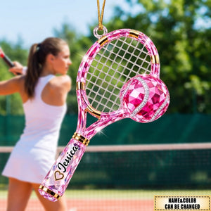 Personalized Tennis-Themed Ornament, Crystal Racket Hanging Decoration