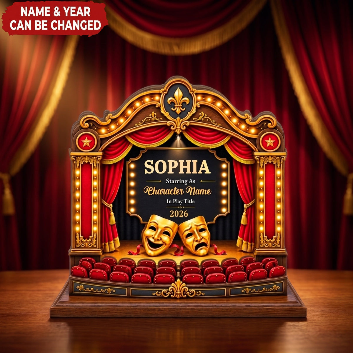 Personalized Theatre Stage Wooden Block, Custom Actor Drama Keepsake